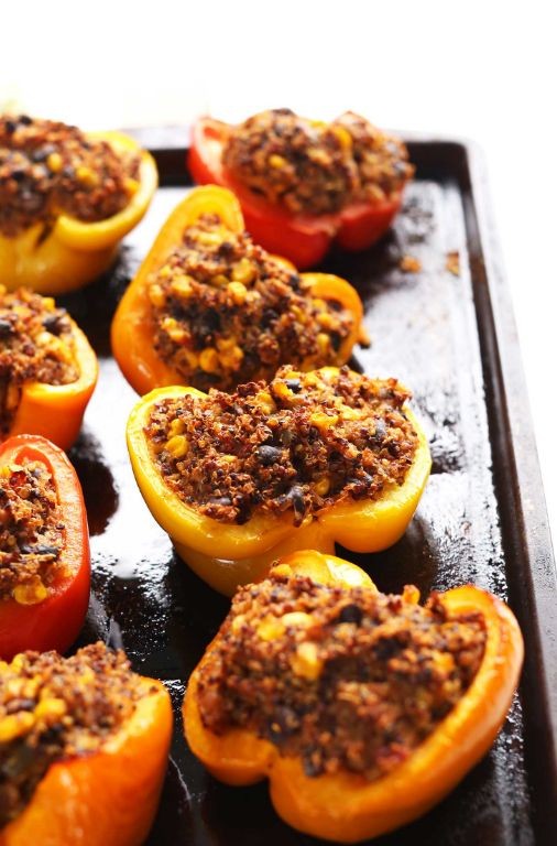 Vegan Ground Beef and Quinoa Stuffed Peppers