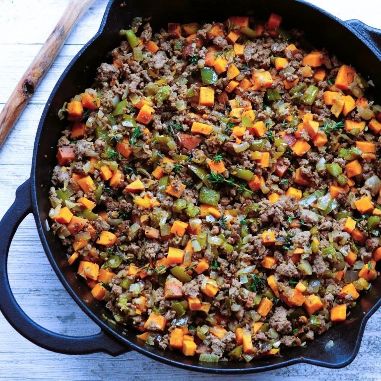 Vegan Ground Beef and Sweet Potato Hash