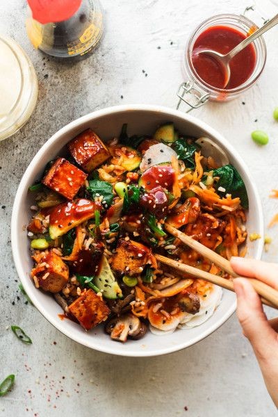 Vegan Korean Bibimbap with Tofu and Gochujang