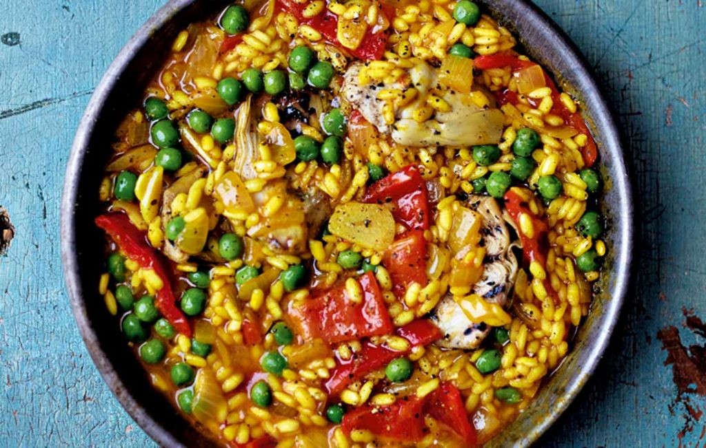 Vegan Paella with Artichokes and Peas