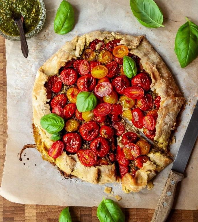 Vegan Puff Pastry Tomato and Basil Galette