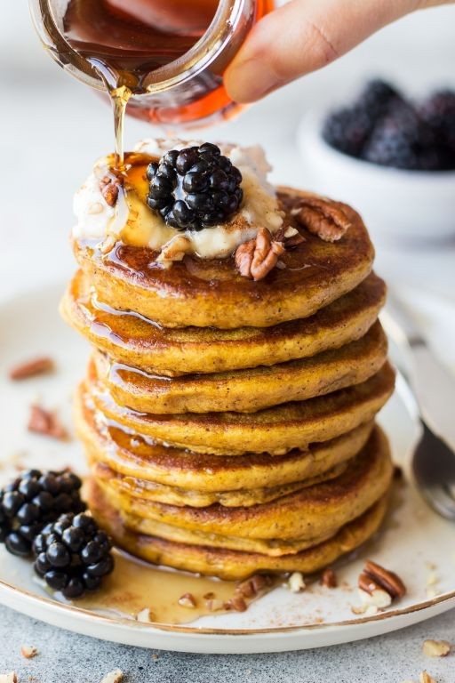 Vegan Pumpkin Pancakes with Maple Syrup