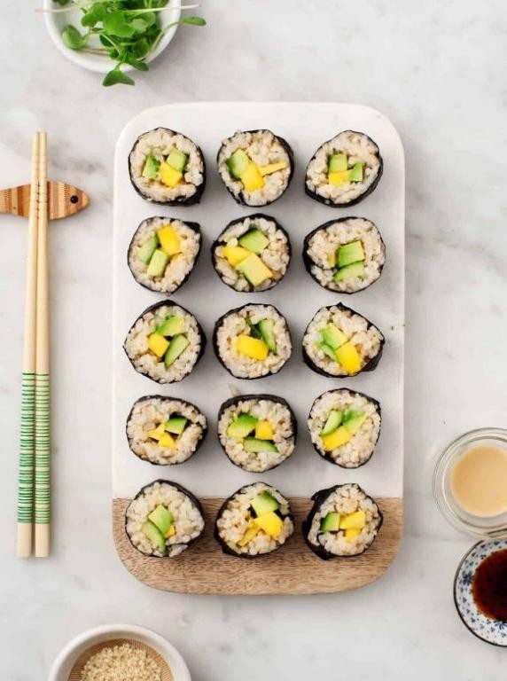 Vegan Sushi Rolls with Avocado and Cucumber