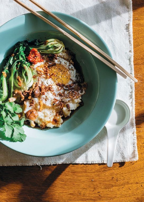 Vegetable Mushroom Congee with Bok Choy