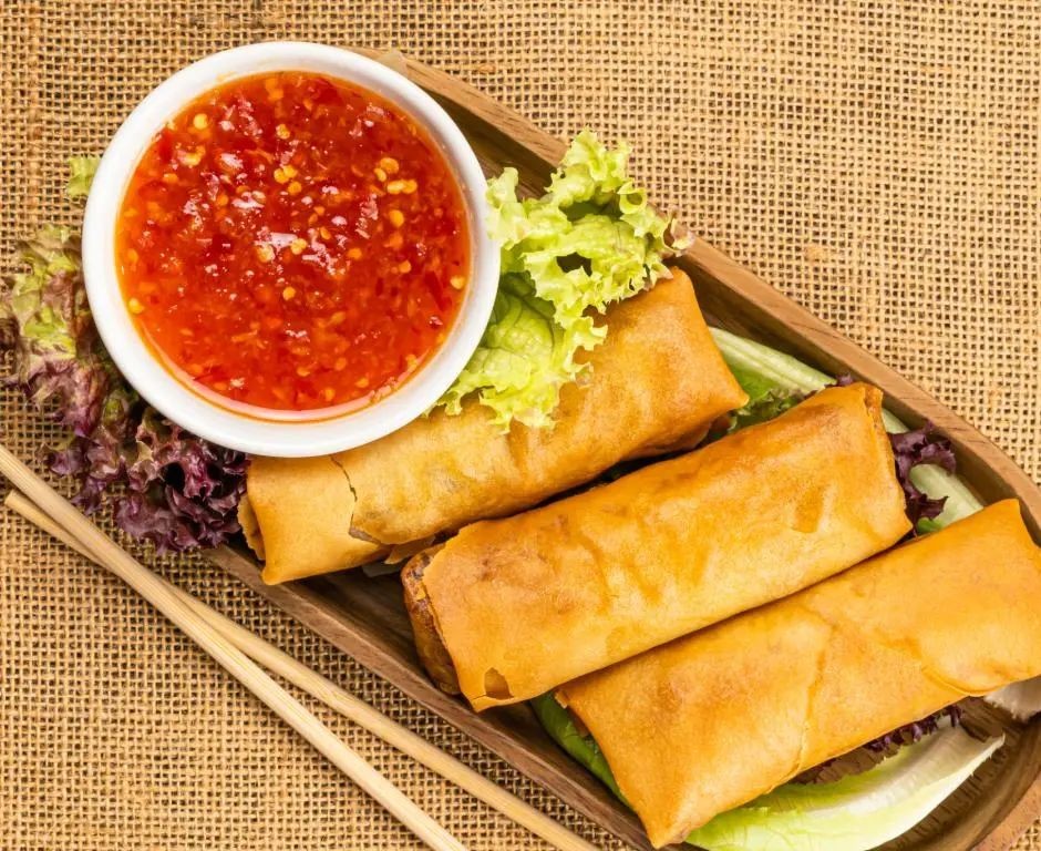 Vegetable Spring Rolls with Sweet Chili Sauce
