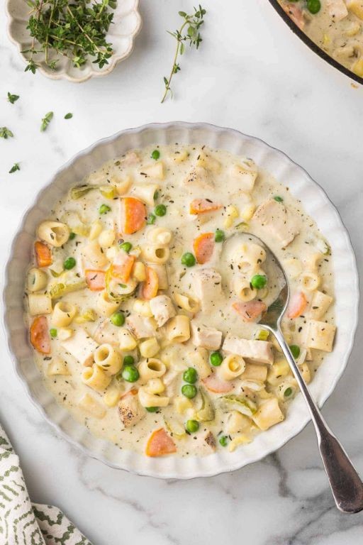 Vegetable-Packed Cream of Chicken Soup with White Rice