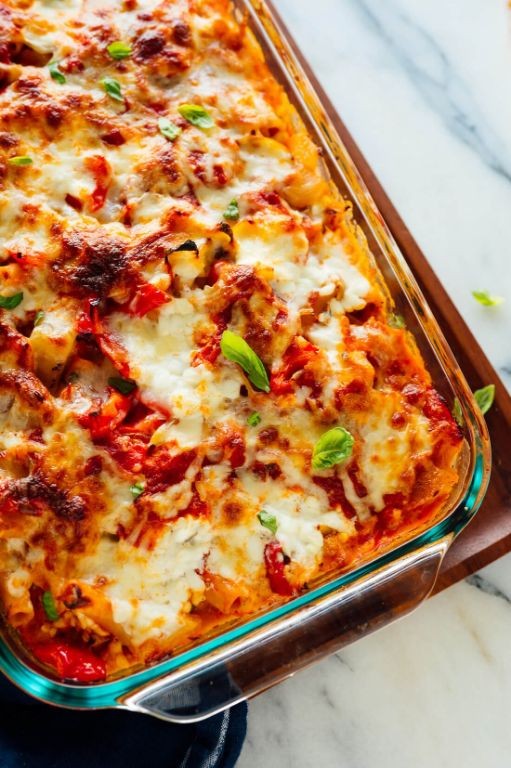 Vegetarian Baked Mostaccioli with Roasted Vegetables