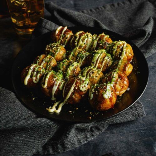 Vegetarian Takoyaki with Green Onion and Tempura Bits