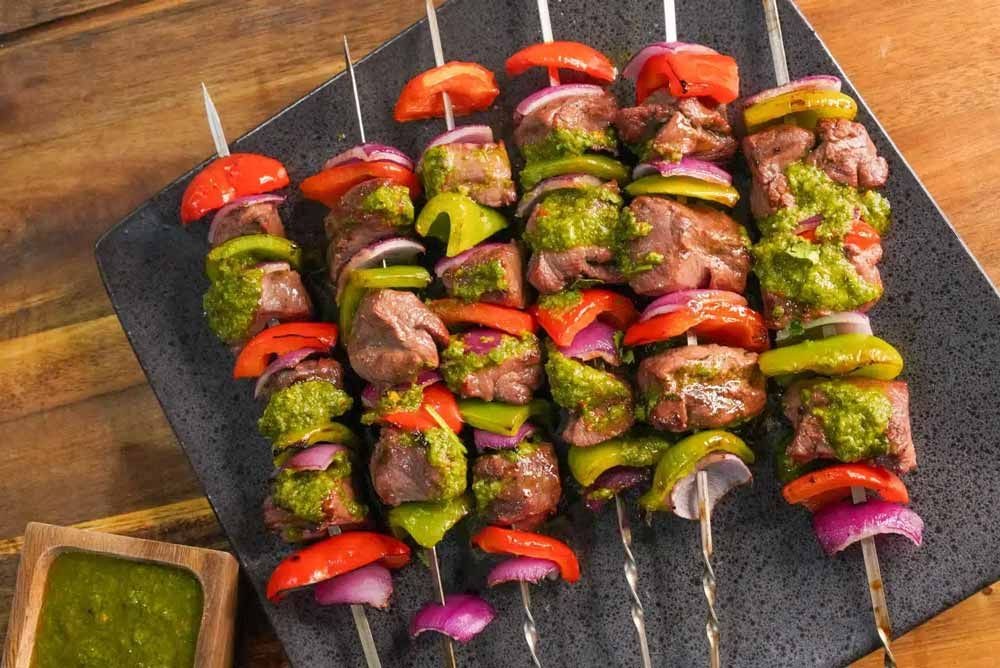 Venison Steak Skewers with Chimichurri Sauce