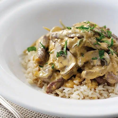 Venison Steak and Mushroom Stroganoff
