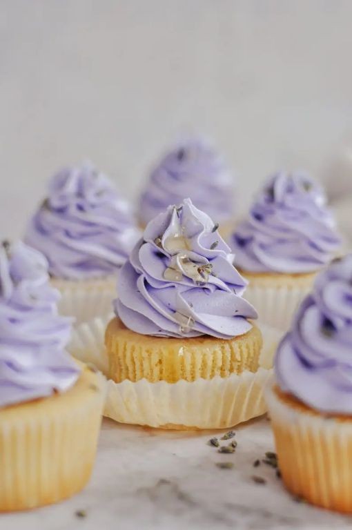 Violet-infused honey lavender cupcakes
