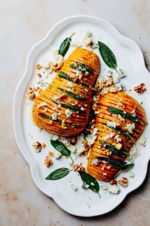 Walnut and Blue Cheese Hasselback Butternut Squash