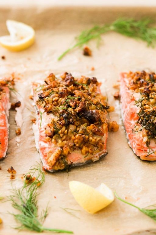 Walnut-Crusted Salmon with Dill Sauce