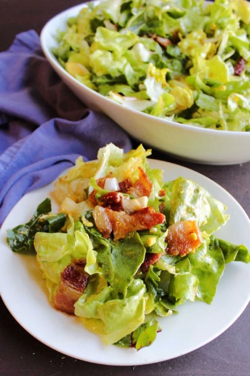 Warm Bacon and Lettuce Salad with a Creamy Dijon Dressing