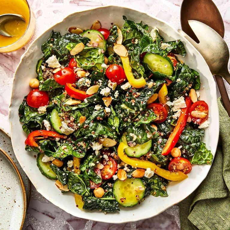 Warm Quinoa and Kale Salad with Lemon Tahini Dressing