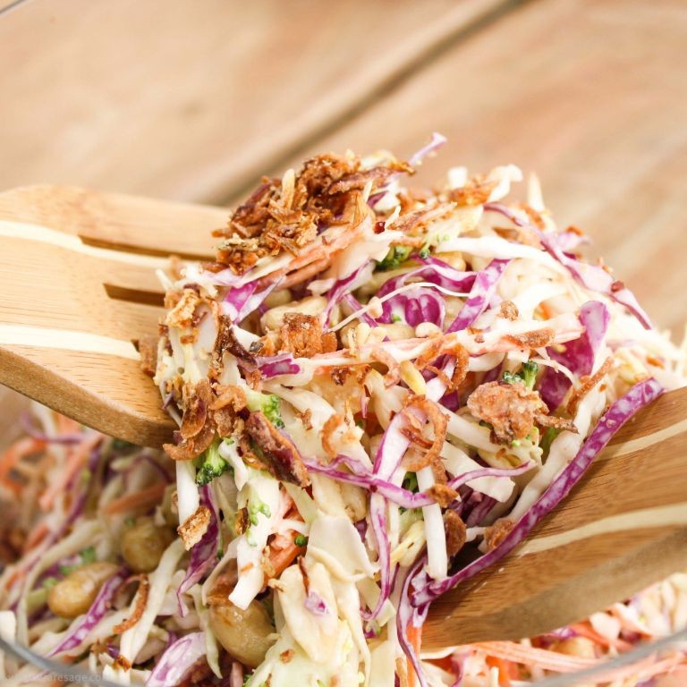 Wasabi Mizuna Slaw with Crispy Fried Shallots