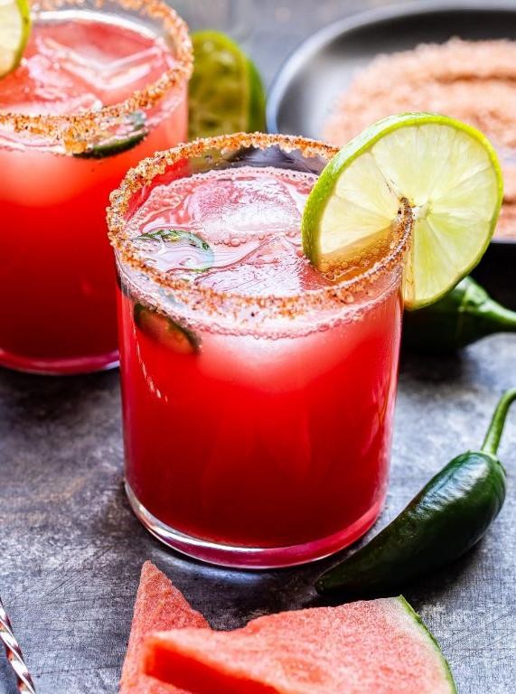Watermelon Margarita with Chili Salt Rim