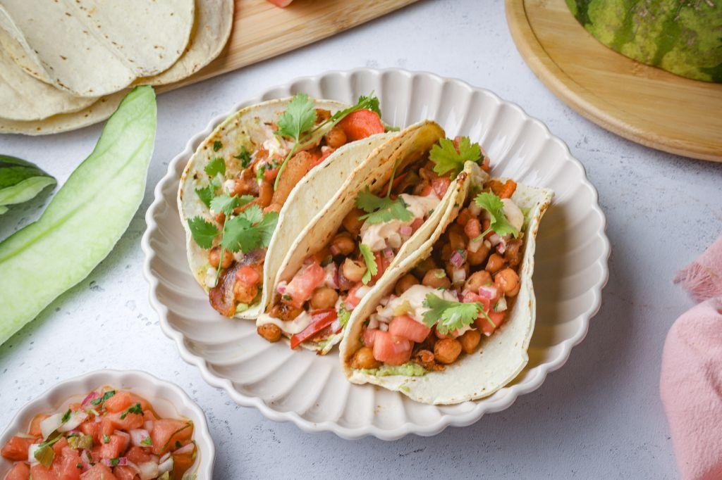 Watermelon Rind Tacos with Spiced Chickpeas