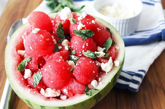 Watermelon and feta melon balls