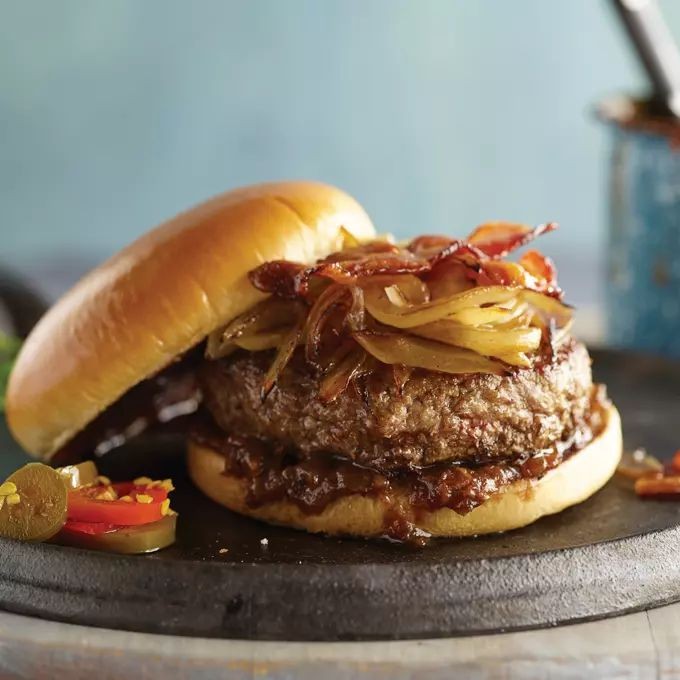 Western Burger with Caramelized Onions