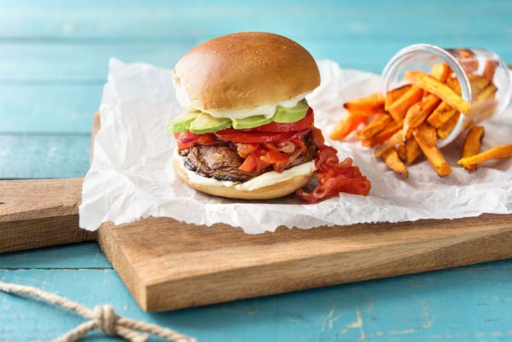Western Burger with Sweet Potato Fries
