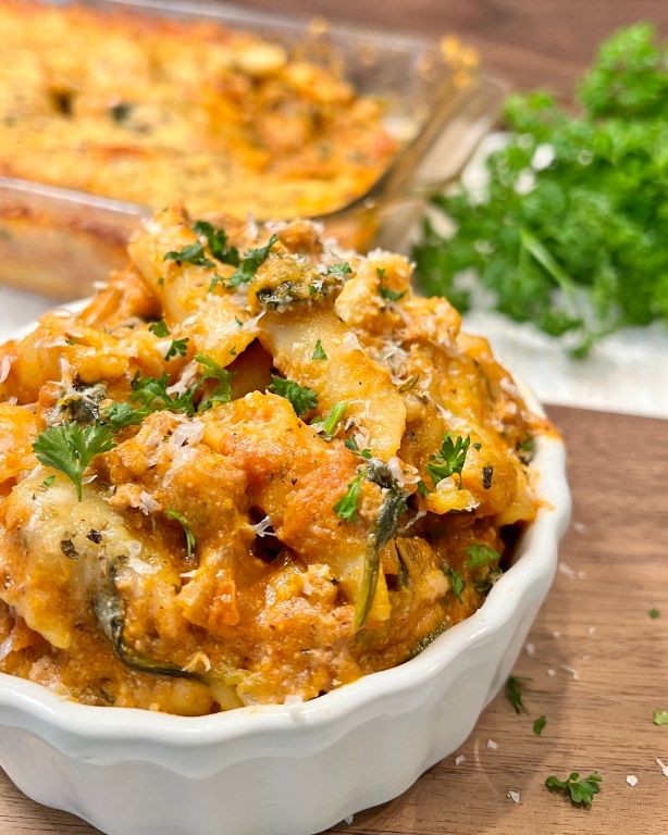 White Wine Garlic Butter Baked Mostaccioli