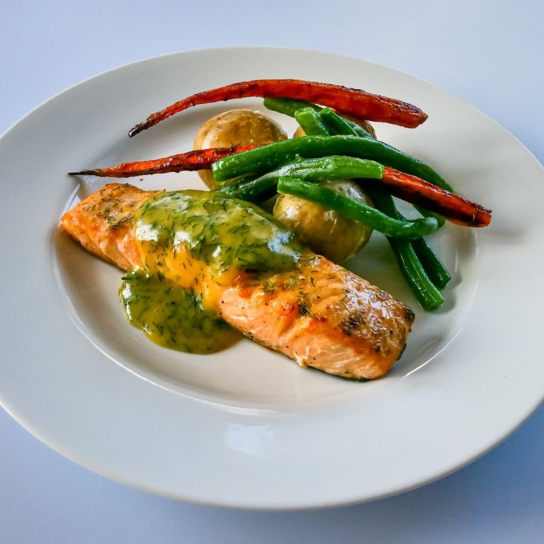 Whole Roasted Salmon with Dill and Mustard Sauce