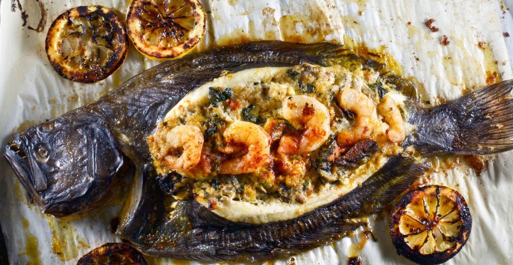 Whole Stuffed Flounder with Crabmeat and Shrimp
