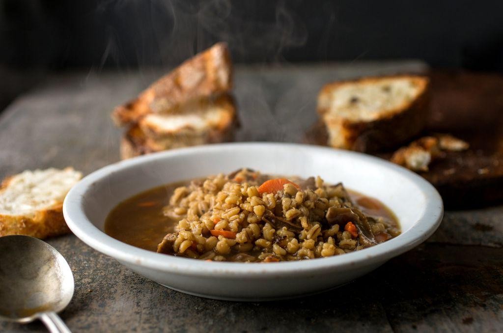 Zombie Brain Mushroom and Barley Soup