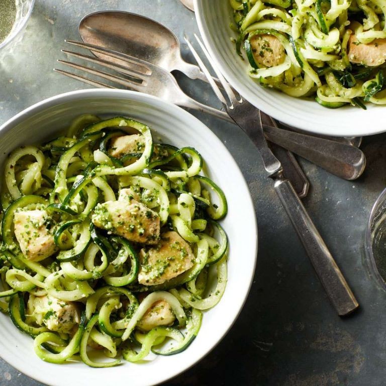 Zucchini Noodles with Chicken and Pesto
