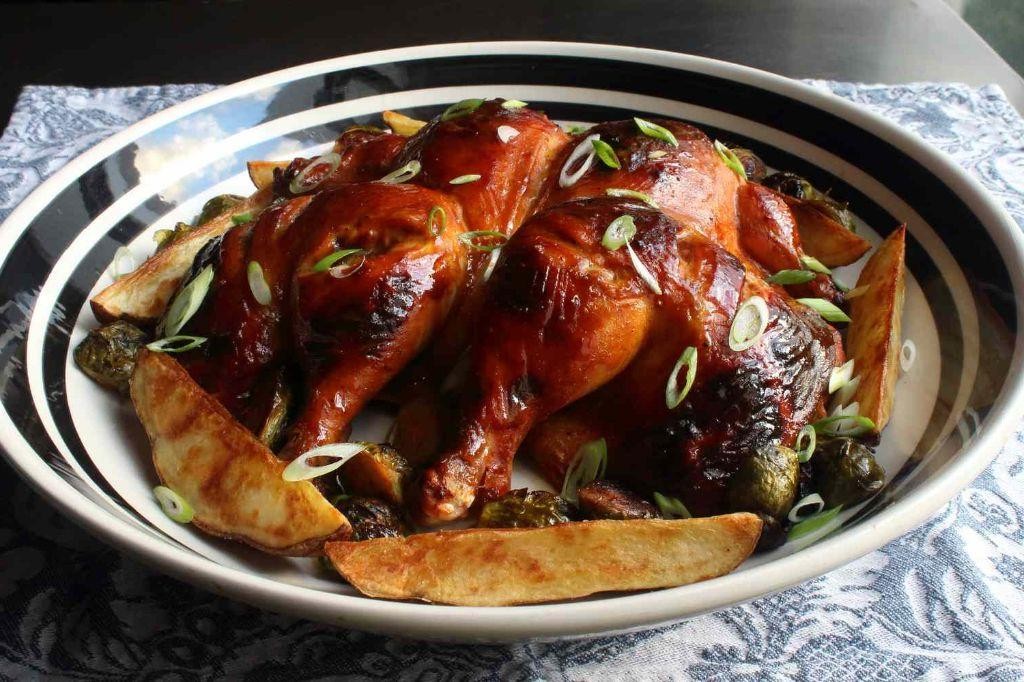 Air Fryer Rotisserie Chicken with Honey Mustard Glaze