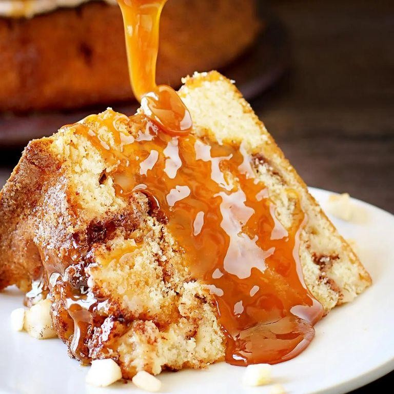 Apple Cinnamon Punch Bowl Cake with Caramel Drizzle