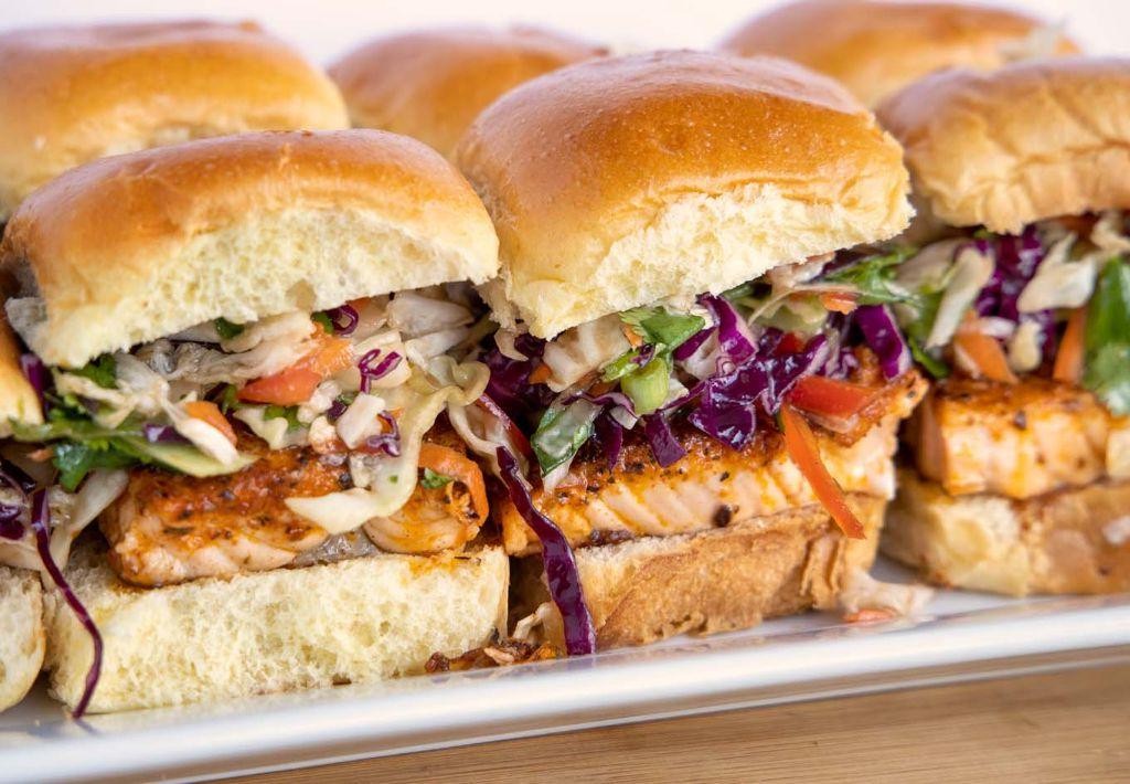 BBQ Salmon Sliders with Coleslaw