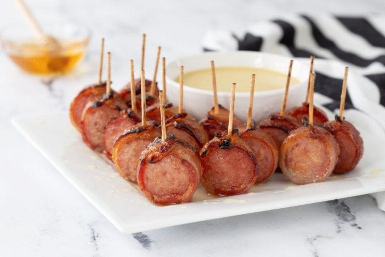 Bacon-Wrapped Sausage Dip Bites