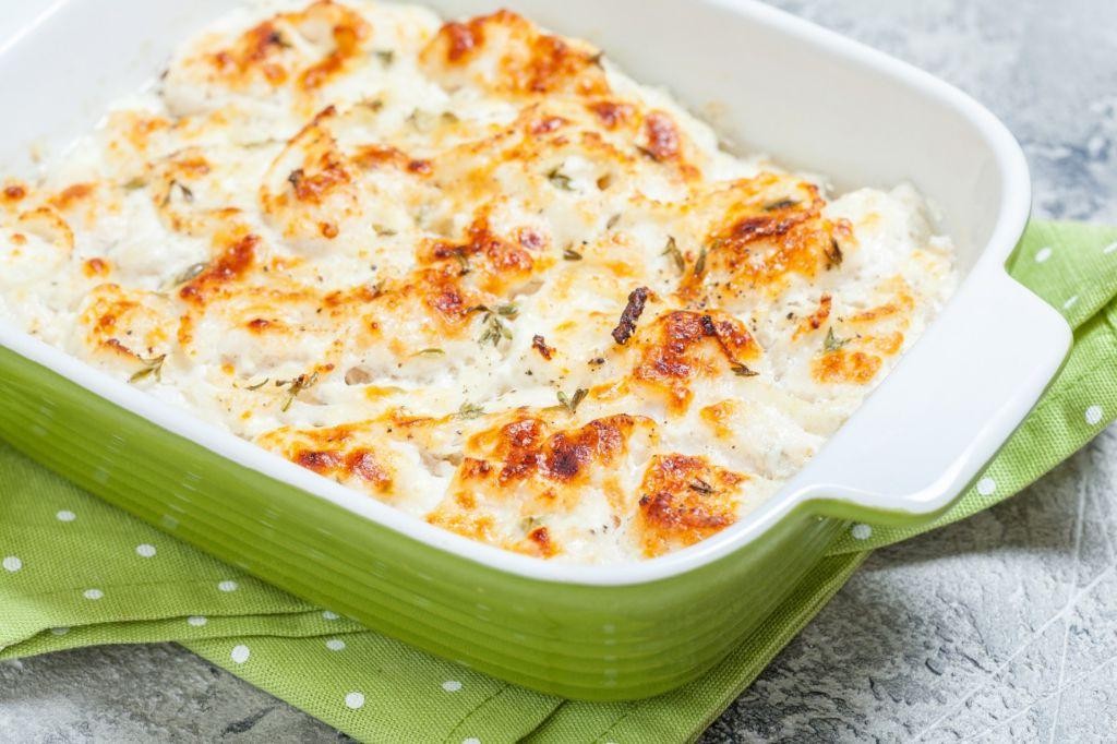 Baked Chicken and Potato Gratin with Gruyere Cheese