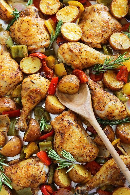Baked Chicken and Potato Skillet with Bell Peppers