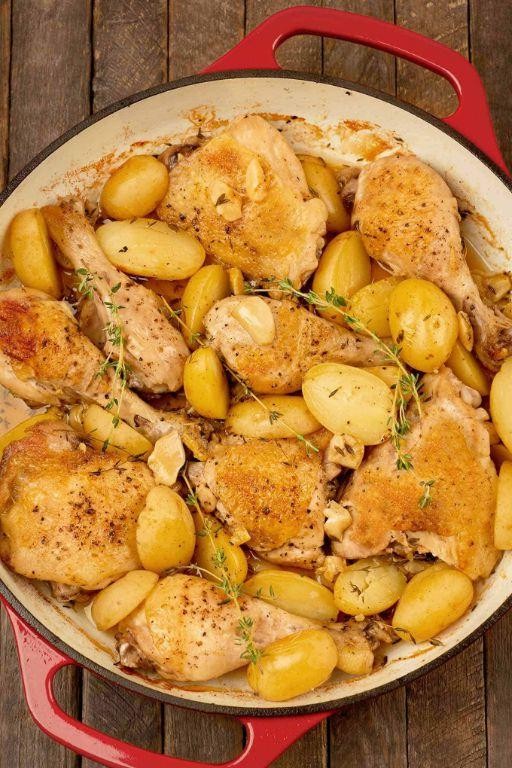 Baked Chicken with Garlic Butter Potatoes and Thyme