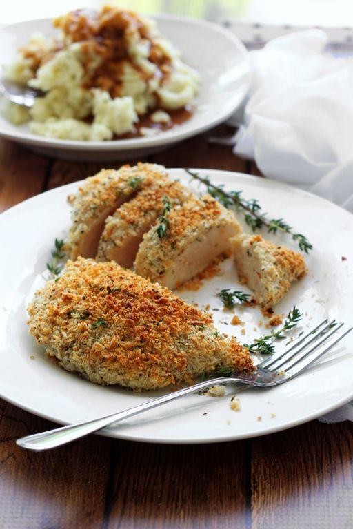 Baked Panko Chicken Breast with Herbed Butter