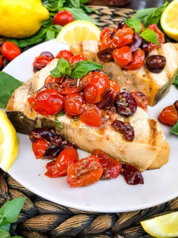 Baked Swordfish with Tomato and Olive Tapenade