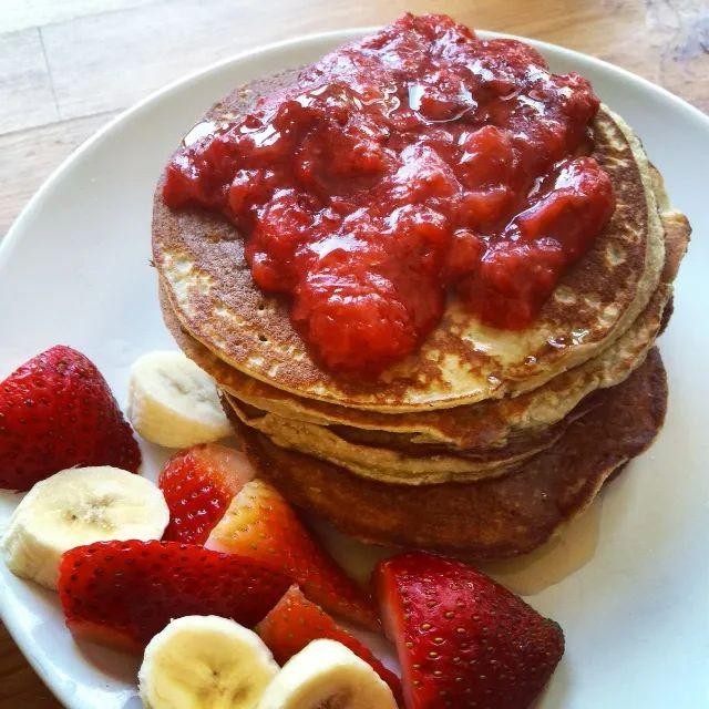 Banana Pancakes with Strawberry Compote