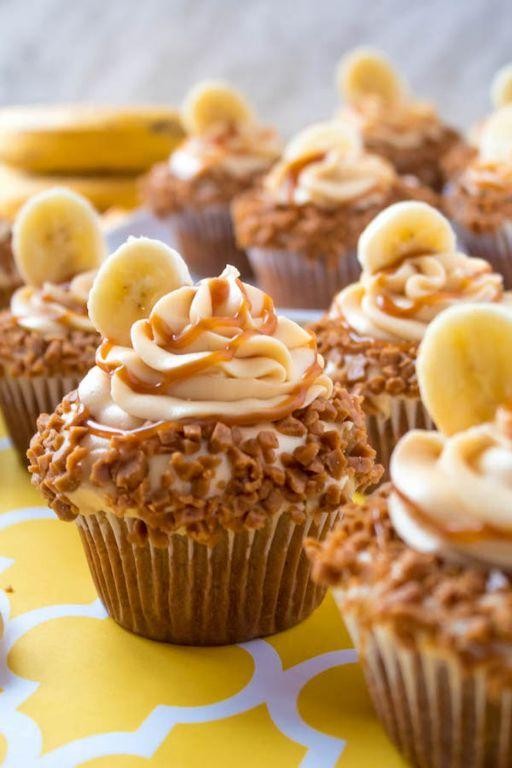 Banana Salted Caramel Cupcakes with Cream Cheese Frosting