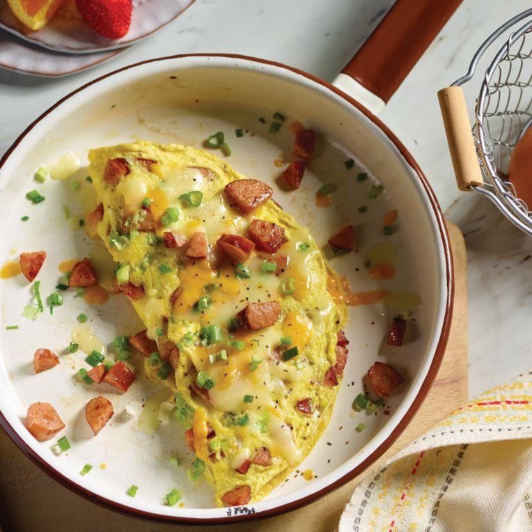 Beef breakfast sausage and cheese omelet