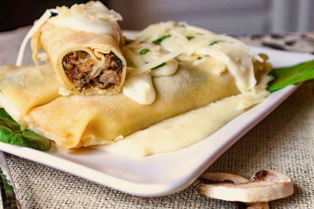 Beef breakfast sausage and spinach crepes