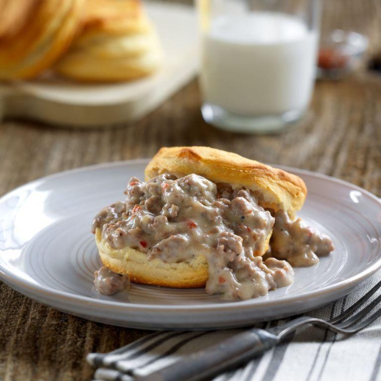 Beef breakfast sausage gravy and biscuits
