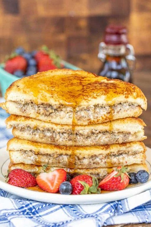 Beef breakfast sausage stuffed French toast