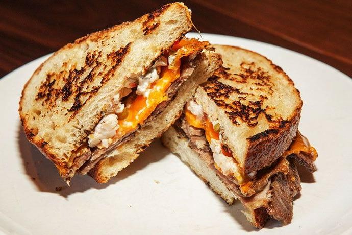 Beef jerky and cheese sandwiches