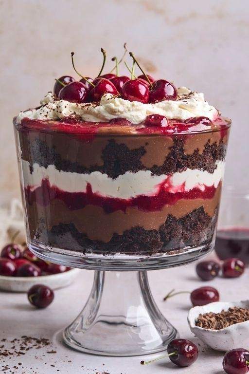 Black Forest Punch Bowl Cake with Cherries and Chocolate