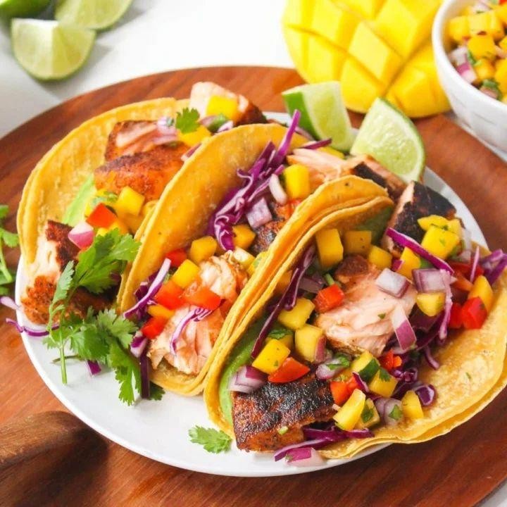 Blackened Salmon Tacos with Mango Salsa