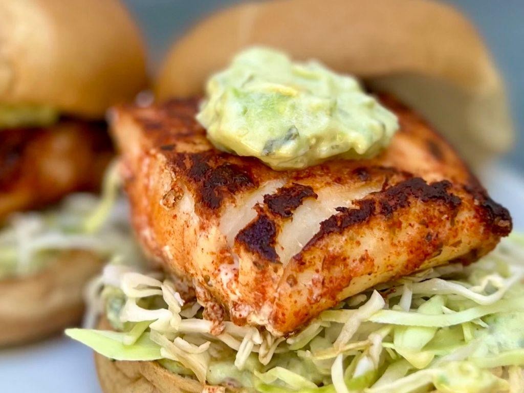 Blackened Tilapia Sandwich with Avocado Slaw