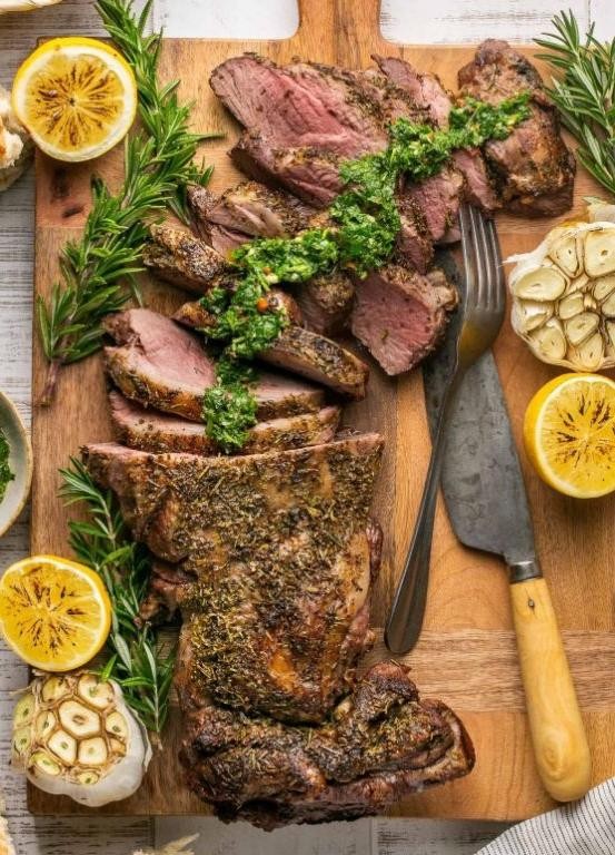 Boneless Leg of Lamb with Chimichurri Sauce and Grilled Vegetables